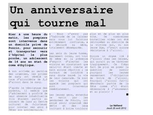 "L'alcool et les jeunes" : diaporama réalisé par les élèves 4E. Avril 2012
