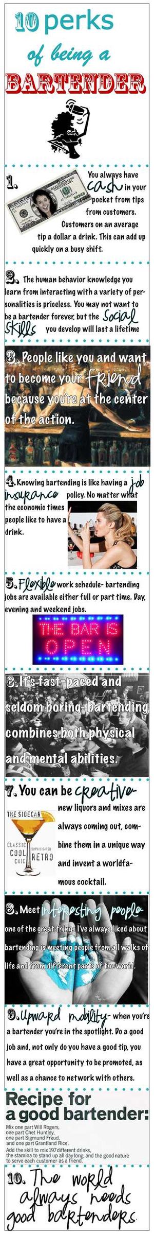 10 Perks of Being a Bartender Infographic