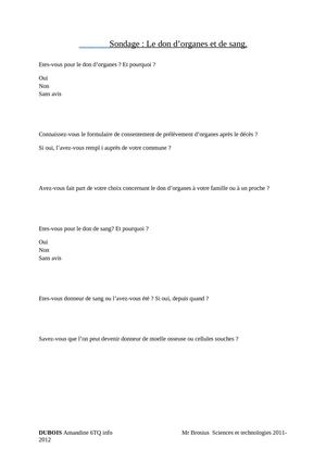 Sondage: Le don d'organes et de sang