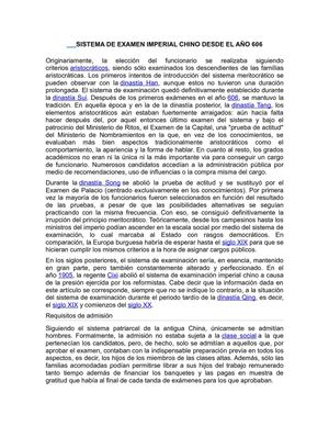 SISTEMA DE EXAMEN IMPERIAL CHINO DESDE EL A+æO 606