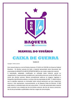 MANUAL DO USUÁRIO- CAIXA DE GUERRA - BAQUETA CLUBE DE RITMISTAS