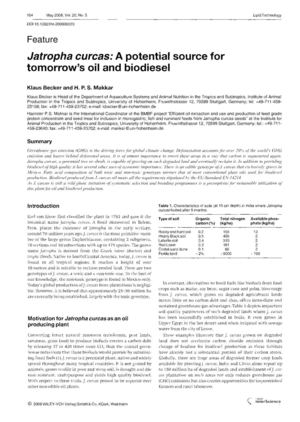Jatropha Curcas: A Potential Source for Tomorrow's Oil and Biodiesel  