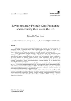 Environmentally Friendly Cars: Promoting and increasing their use in the UK  