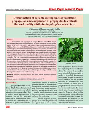 Determination of Suitable Cutting Size for Vegetative Propagation of Jatropha Curcas  