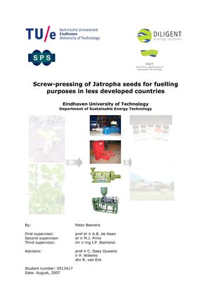 Screw-Pressing of Jatropha Seeds for Fuelling Purposes in Less Developed Countries  
