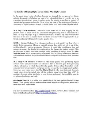 The Benefits Of Buying Digital Devices Online- One Digital Central