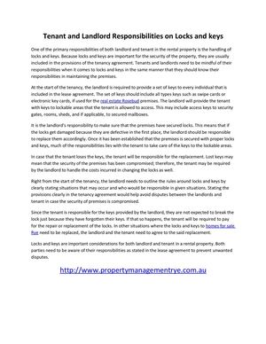 Tenant and Landlord Responsibilities on Locks and keys