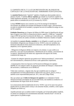 Los asesores fiscales y la ley 10/2010