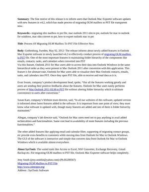 Process Of Migrating OLM Mailbox To PST File Effective Now