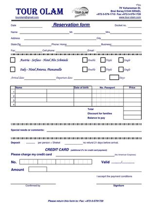 Reservation form - Summer 2012 - with prices