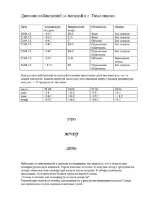 Дневник наблюдений за погодой в гПочемучки