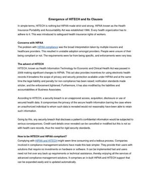 Emergence of HITECH and Its Clauses