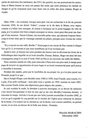 Témoignage de Mireille Marachin : enfant juive cachée à Jurançon 