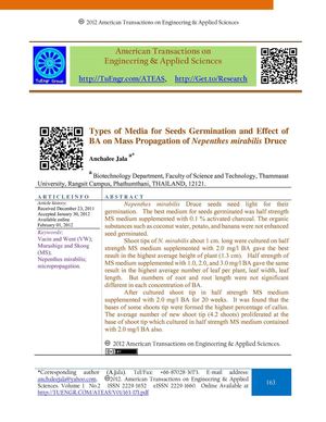 Types of Media for Seeds Germination and Effect of BA on Mass Propagation of Nepenthes mirabilis Druce