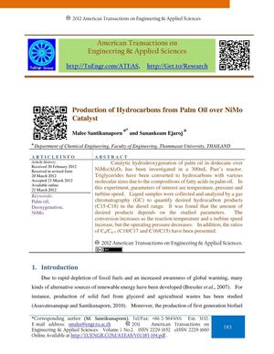 Production of Hydrocarbons from Palm Oil over NiMo Catalyst