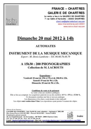 AUTOMATES - MUSIQUE MECANIQUE - PHONOGRAPHES 20-05-2012 