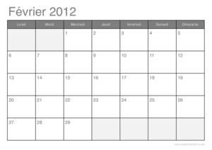 Calendrier du mois de février 2012