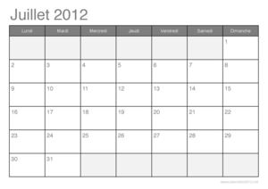 Calendrier du mois de juillet 2012