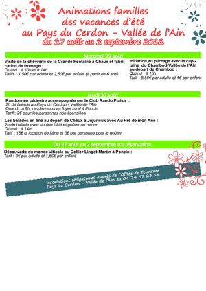 Animations du 27 août au 2 septembre 2012