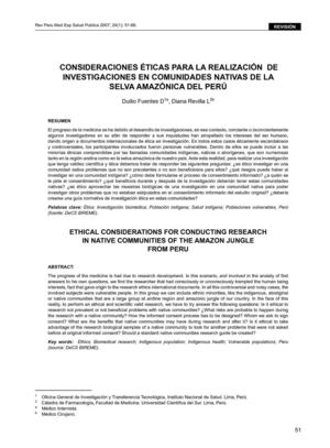 Consideraciones éticas para la realización de investigaciones en comunidades nativas de la selva amazónica.