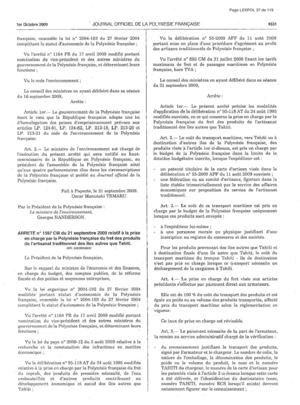 ARRETE n° 1597 CM d u 21 s e p t e m b r e 2009 r e l a t i f à la p r i se en c h a r g e par la P o l y n é s i e f r a n ç a i s e d u f r e t d e s p r o d u i ts de l ' a r t i s a n a t t r a d i t i o n n e l des î l e s a u t r e s q u e T a h i t