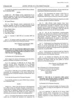ARRETE n° 1821 CM du 12 décembre 2008 fixant le régime d'importation de volailles de chair à l'état frais et portant ouverture de quotas d'importation de poulets de chair à l'état frais pour l'année 2009.