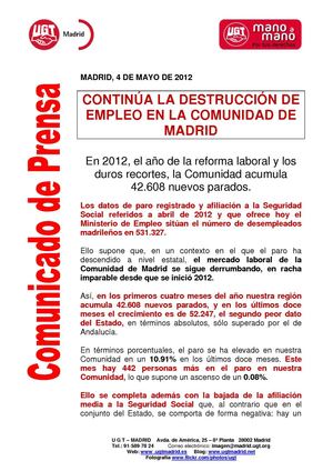 Comunicado de Prensa UGT