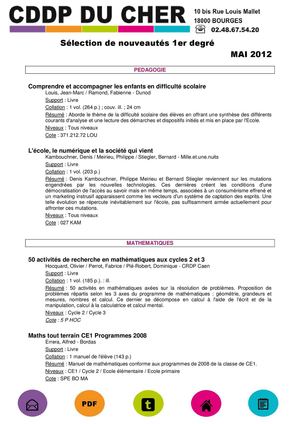 Nouveautés médiathèques 1er degré mai 2012