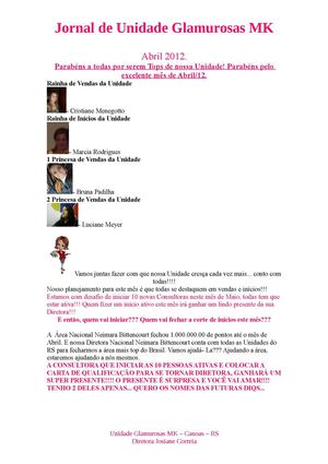 Jornal de Unidade Glamurosas MK - Abril 2012