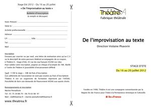 Bulletin d'inscription - Stage De l'improvisation au texte