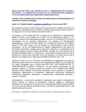 Una propuesta de Reglamento de Archivos para Venezuela