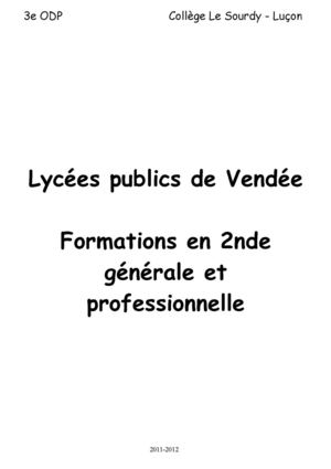 Formations en 2nde des lycées publics de Vendée