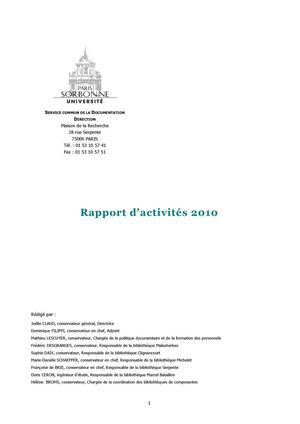 Rapport d'activité 2010 des bibliothèques de Paris-Sorbonne 