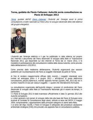 Flavio Cattaneo: Authority Energia al via consultazione Piano 2012