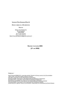 Rapport d'activité 2005 des bibliothèques de Paris-Sorbonne