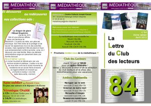 Club des lecteurs, avril 2012, lettre n°84