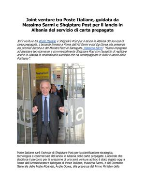 Carte prepagate Albania: Shqiptare Post Joint venture con Poste Italiane