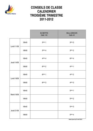 Calendrier conseils de classe