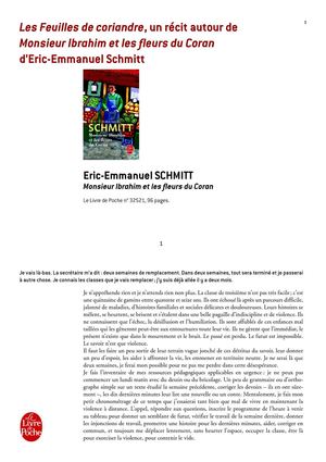 "Un récit autour de" Monsieur Ibrahim et les fleurs du Coran