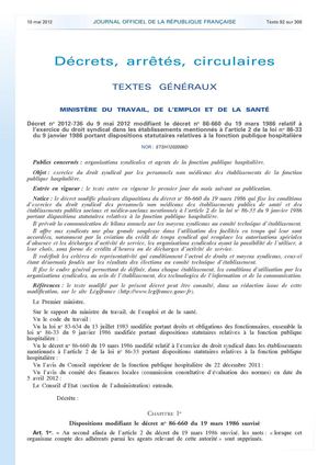 Publication du décret portant sur le droit syndicale dans la FPH   