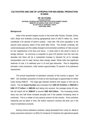 Cultivation And Use Of Jatropha For Bio-Diesel Production In India  