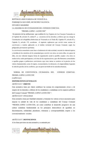 CONSEJO COMUNAL nuevo medelo de normas de convivencia