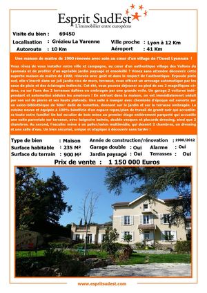 Esprit SudEst : Une maison de maitre de 1900 rénovée avec soin au cœur d’un village de l’Ouest Lyonnais ! 1.150.000,00 € 