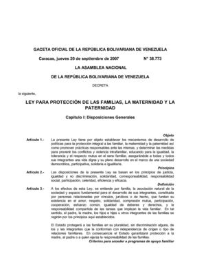 Ley proteccion familia maternidad paternidad Venezuela