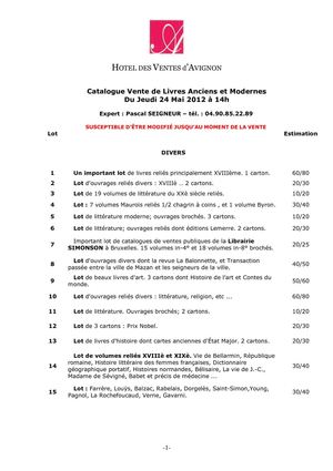 Livres anciens et modernes - Estampes - Autographes 24-05-2012