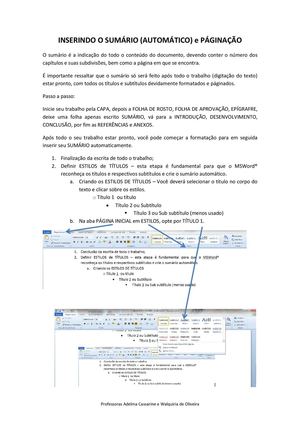 Como inserir Sumário e Paginação