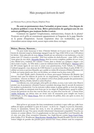 Lisez l'article de L'Express : «Mais pourquoi écrivent-ils tant ?»