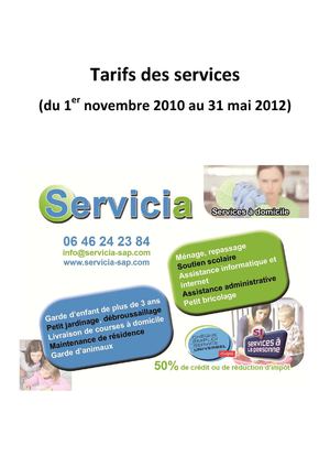 Tarif des services du 1er novembre 2010 au 31 mai 2012