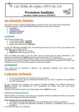 Fiche pratique - Prestations familiales 2012