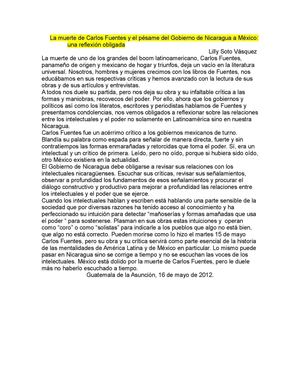 La muerte de Carlos Fuentes y el pésame del gobierno de Nicaragua a México: una reflexión obligada 